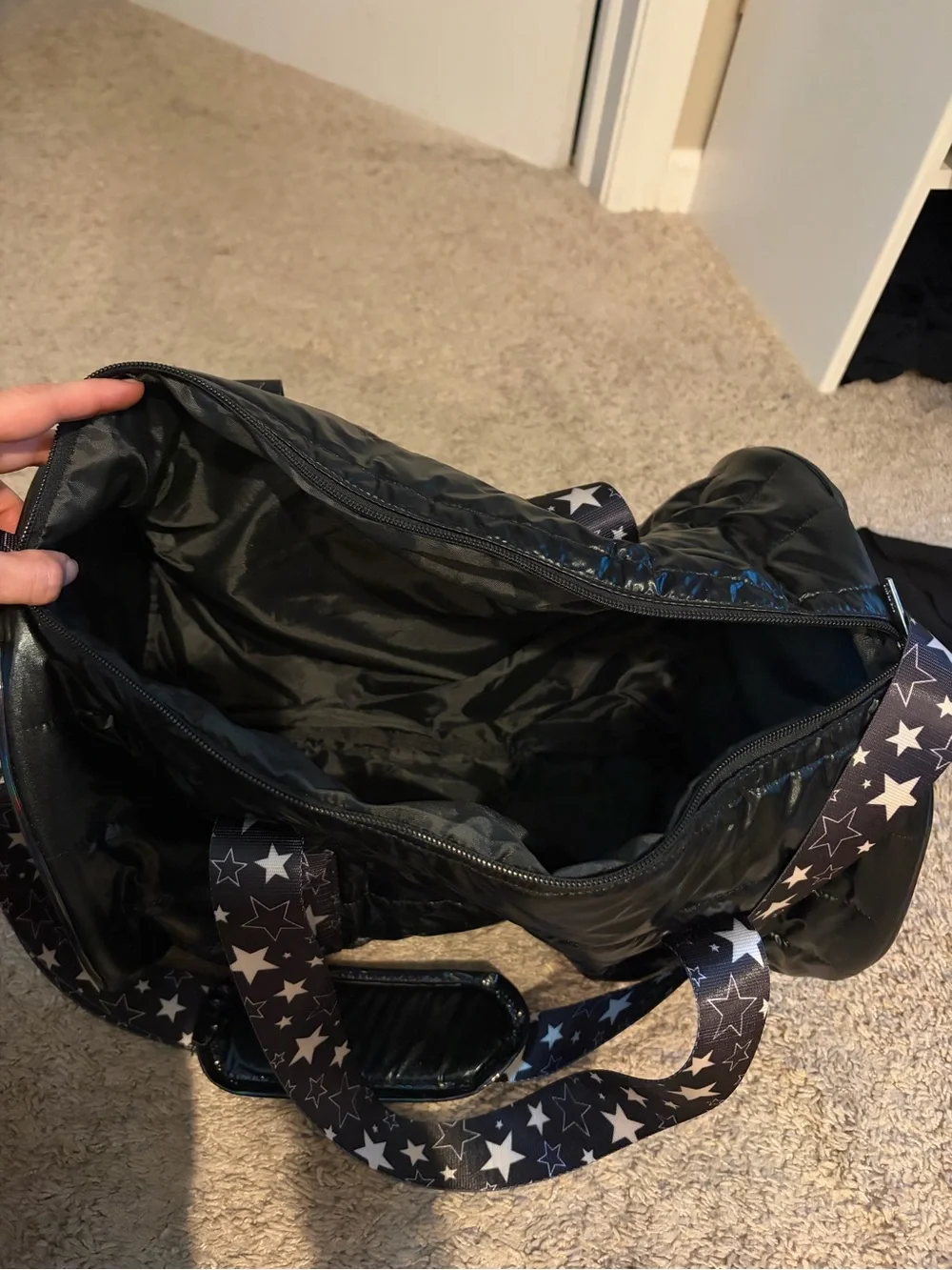 Top Trenz mini Black Quilted duffle Bag with Star Strap